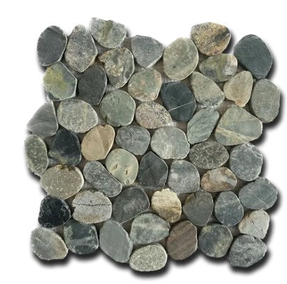 Earth Ton Flat Tumbled Pebble Mosaic - 12" x 12"