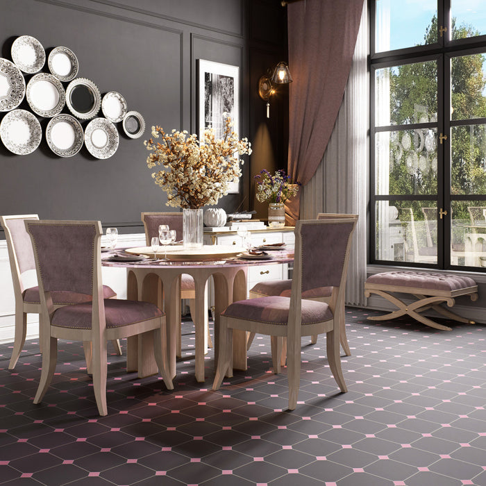 Vaudeville Porcelain Octagon Antracita with Taco Pink Tile Matte 2