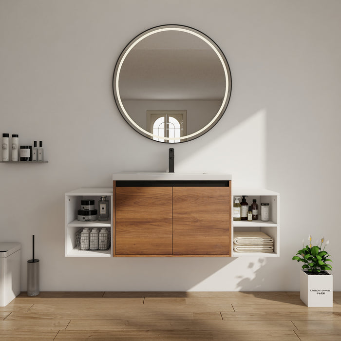 Engineered Wood Brown Ebony & Glossy White Bathroom Vanity Brown Ebony & Glossy White 1