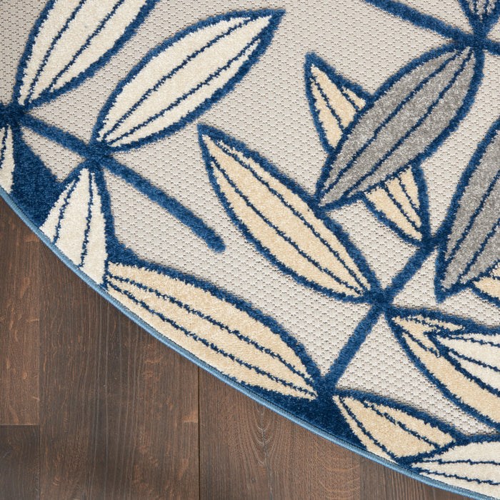 Aloha ALH18 Ivory / Navy Polypropylene Tropical Area Rug - 4 Ft x Round