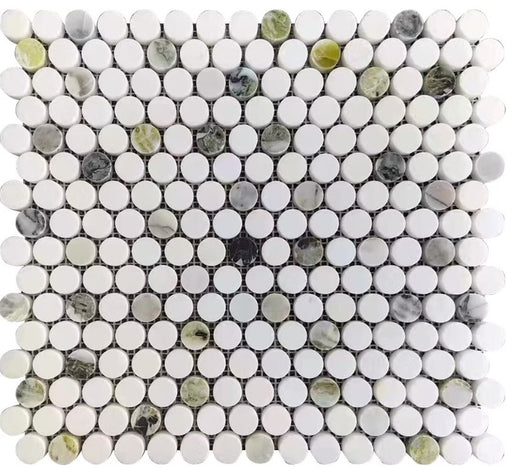 Emerald Green & Thassos White Blend Marble Mosaic Polished 1