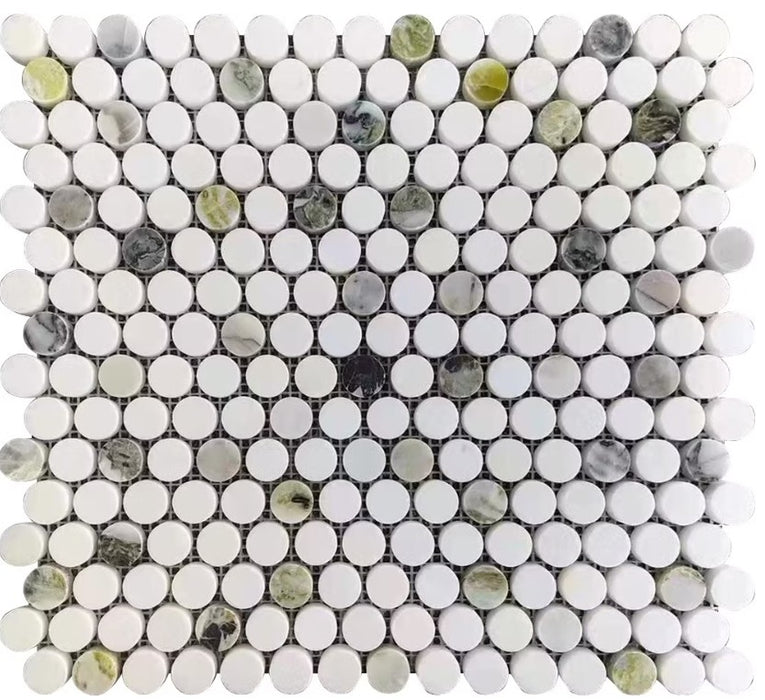 Emerald Green & Thassos White Blend Marble Mosaic Polished 1