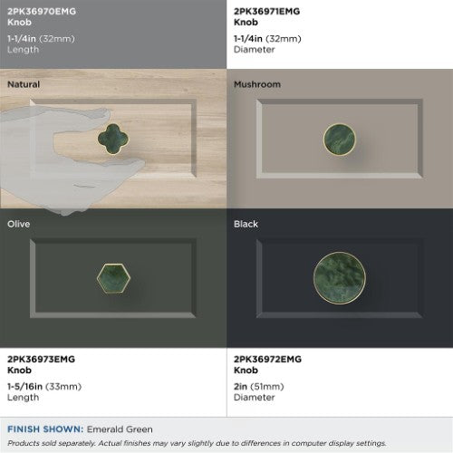 Accents Zinc & Acrylic Gold / Emerald Green Cabinet Knob 25