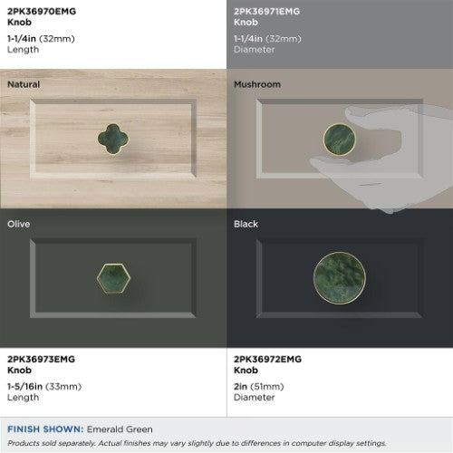Accents Zinc & Acrylic Gold / Emerald Green Cabinet Knob 26