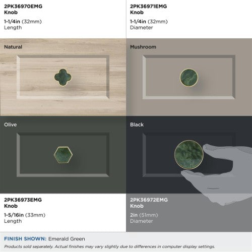 Accents Zinc & Acrylic Gold / Emerald Green Cabinet Knob 28