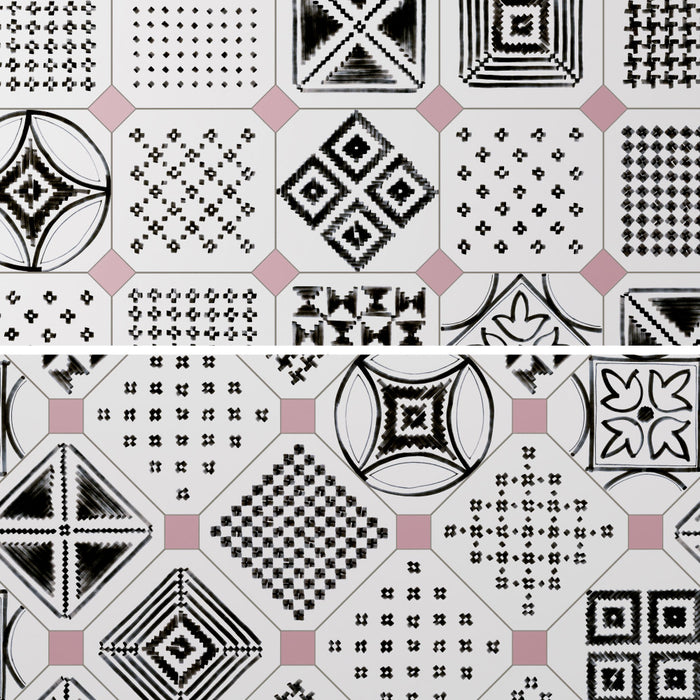 Vaudeville Porcelain Octagon Deco Sombra with Taco Pink Tile Matte 7