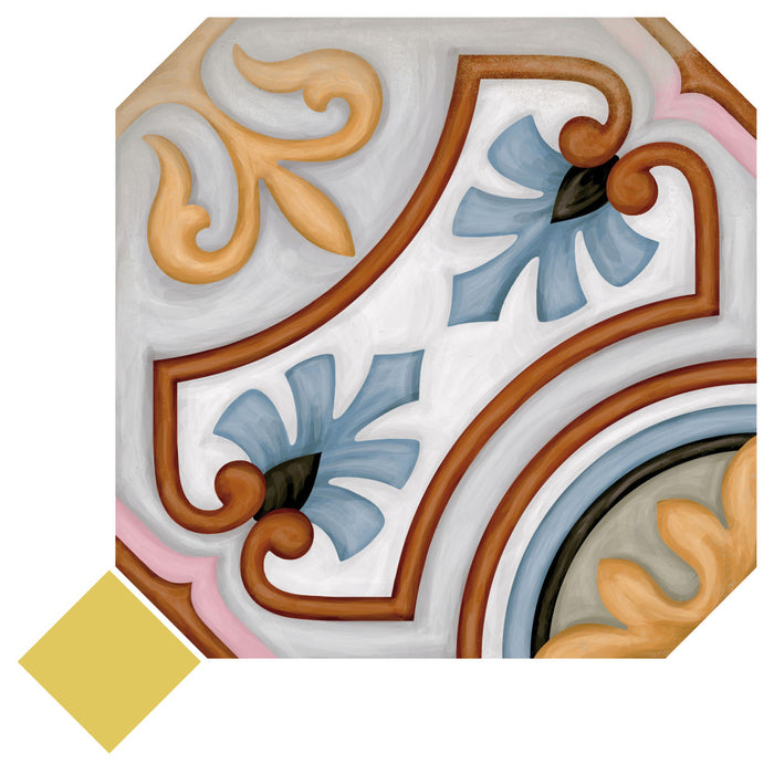 Vaudeville Porcelain Octagon Deco Diglas with Taco Lima Tile Matte 3