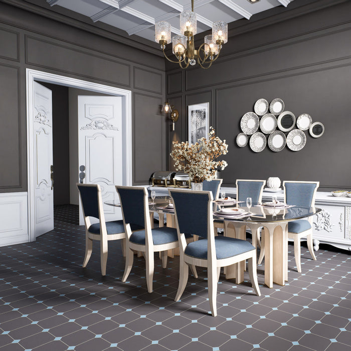 Vaudeville Porcelain Octagon Antracita with Taco Azzuro Tile Matte 2