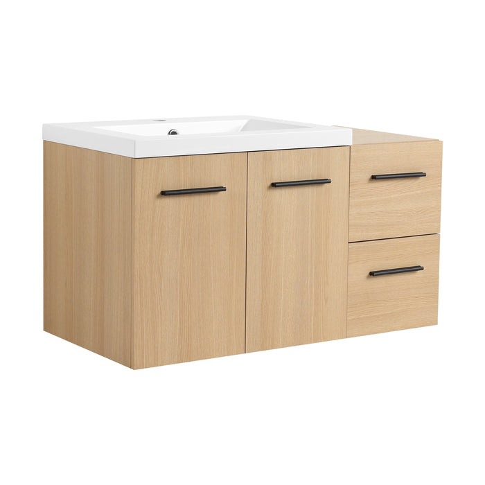 Plywood Light Oak Bathroom Vanity Glossy White & Light Oak 2