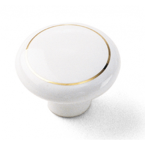 Porcelain Ceramic Cabinet Knob White with gold ring 2