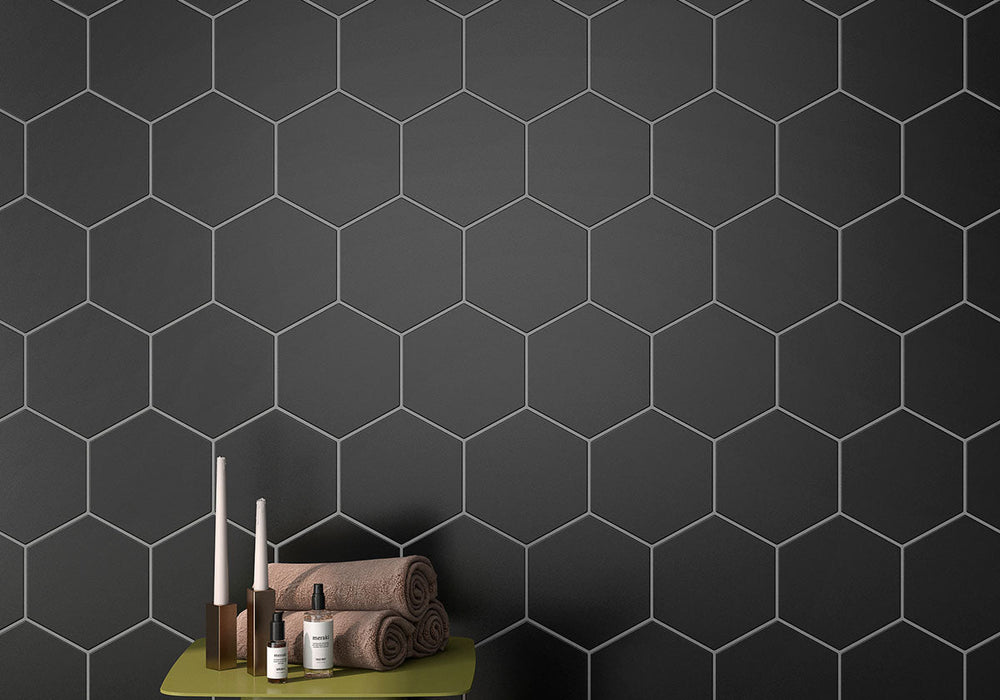 Solid Hex Porcelain Black Tile Matte 2