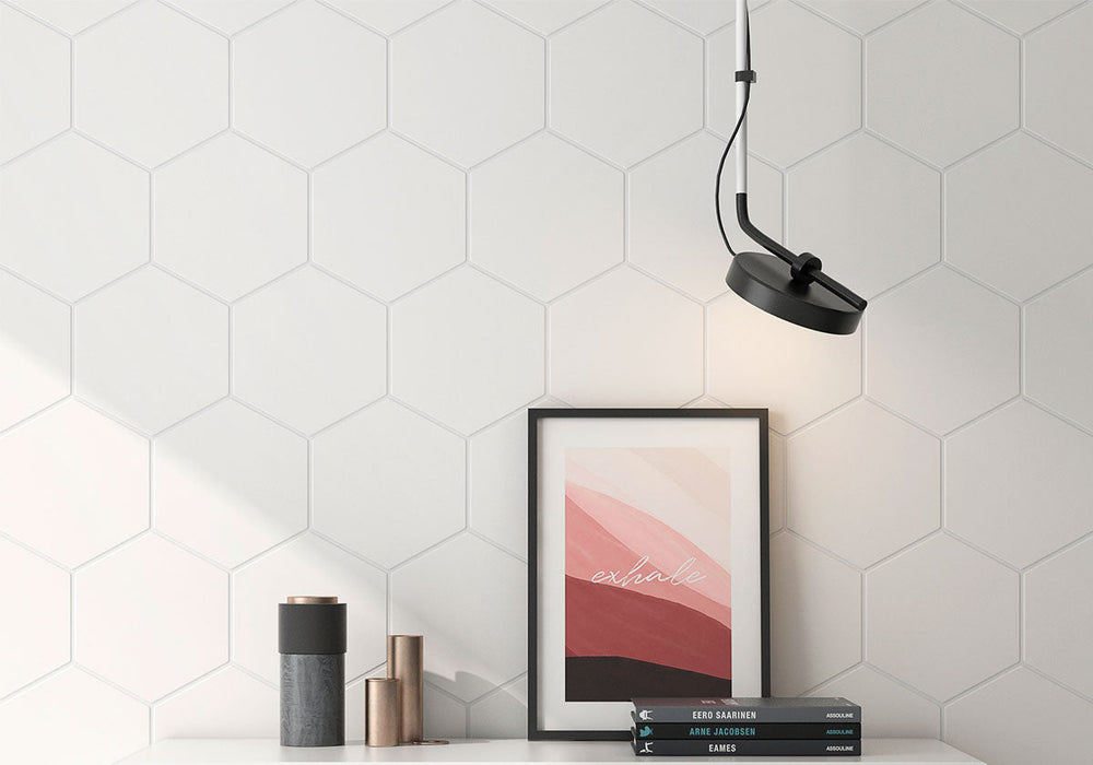 Solid Hex Porcelain White Tile Matte 2