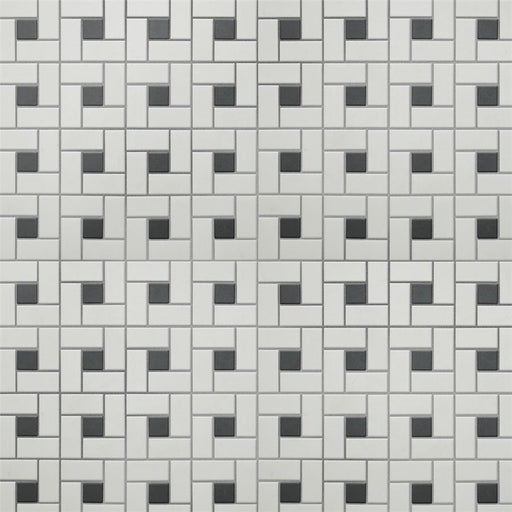 Gotham Porcelain Spiral White w/ Black Dot Mosaic Matte 1