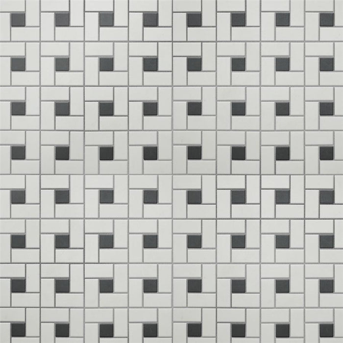 Gotham Porcelain Spiral White w/ Black Dot Mosaic Matte 1