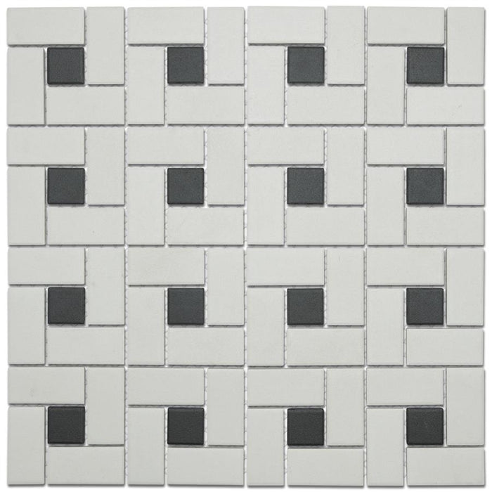 Gotham Porcelain Spiral White w/ Black Dot Mosaic Matte 3