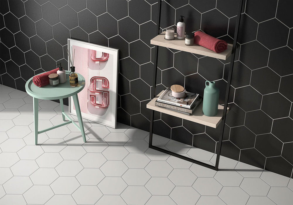 Solid Hex Porcelain White Tile Matte 4
