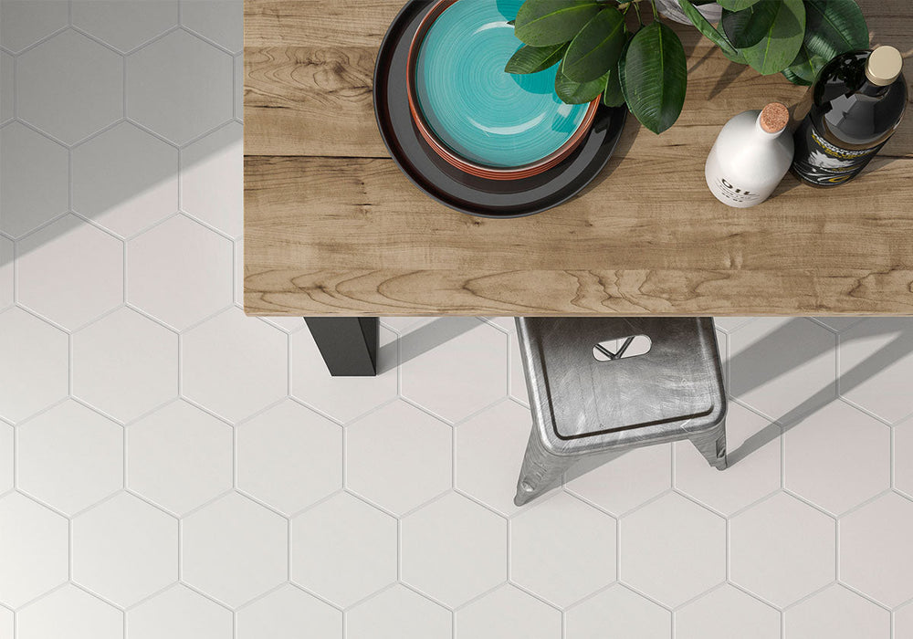 Solid Hex Porcelain White Tile Matte 3