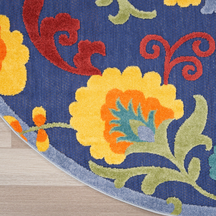 Aloha ALH17 Navy Multicolor Polypropylene Outdoor Area Rug - 5 Ft x Round