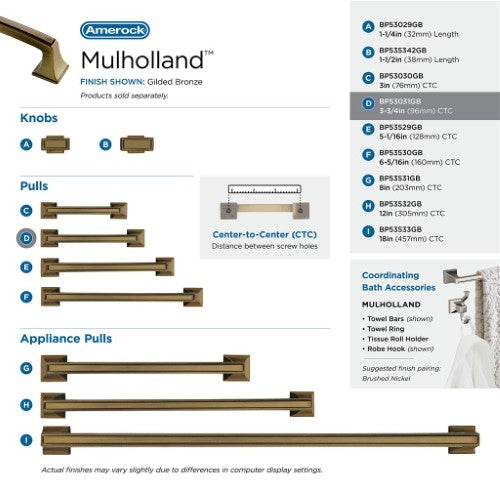 Mulholland Zinc Gilded Bronze Cabinet Pull 5