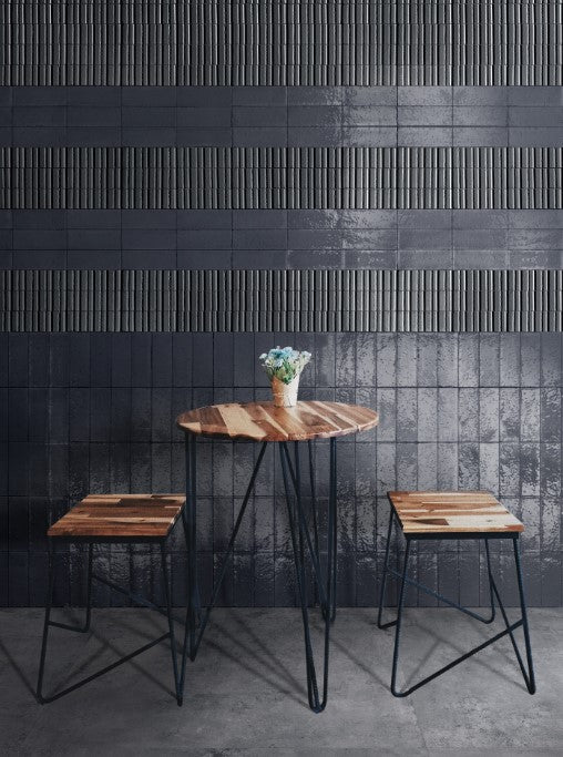 Glace Porcelain Raye 3D Blu Notte Tile Glossy 3