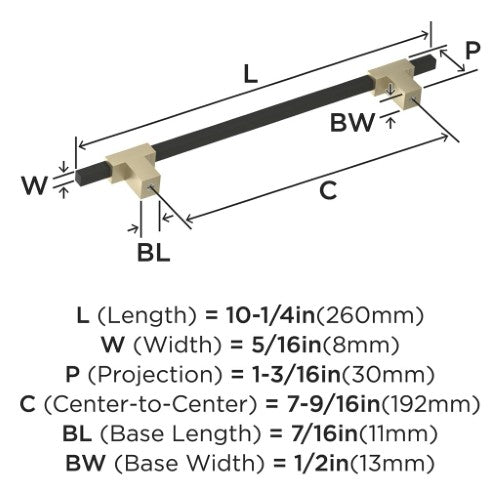 Urbanite Zinc & Aluminum Golden Champagne / Matte Black Cabinet Pull 12
