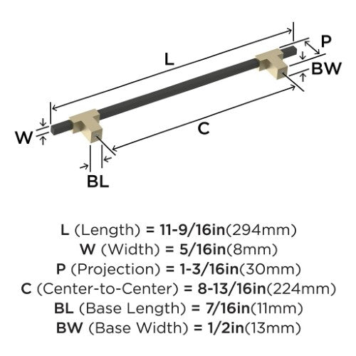 Urbanite Zinc & Aluminum Golden Champagne / Matte Black Cabinet Pull 13