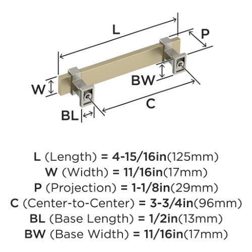 Overton Zinc Golden Champagne / Satin Nickel Cabinet Pull 10