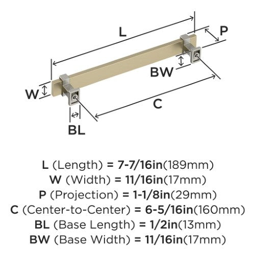 Overton Zinc Golden Champagne / Satin Nickel Cabinet Pull 12