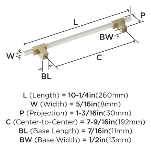 Urbanite Zinc & Aluminum Golden Champagne / White Cabinet Pull 12