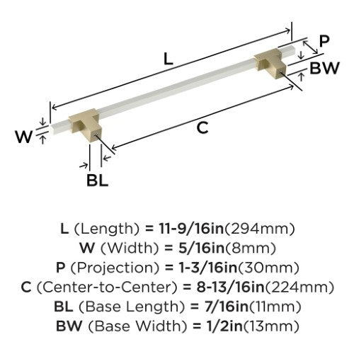 Urbanite Zinc & Aluminum Golden Champagne / White Cabinet Pull 13