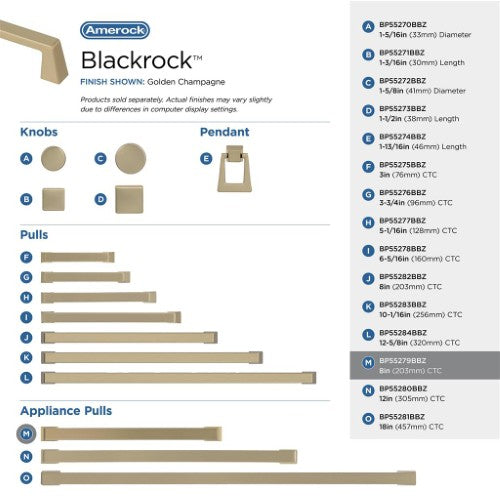 Blackrock Zinc Golden Champagne Appliance Pull 17