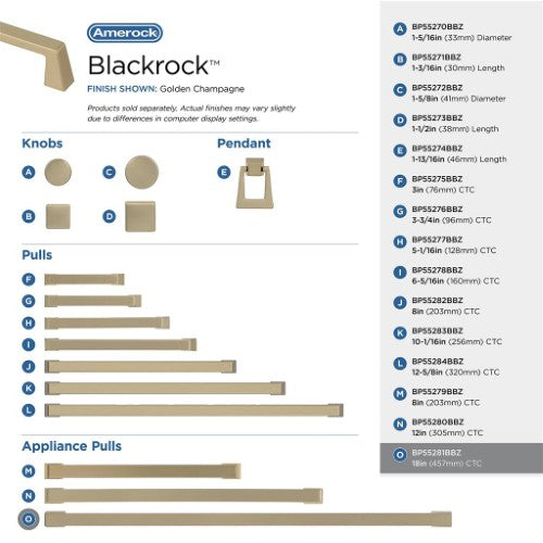 Blackrock Zinc Golden Champagne Appliance Pull 15