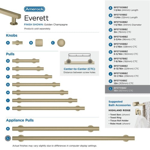 Everett Zinc Golden Champagne Appliance Pull 12