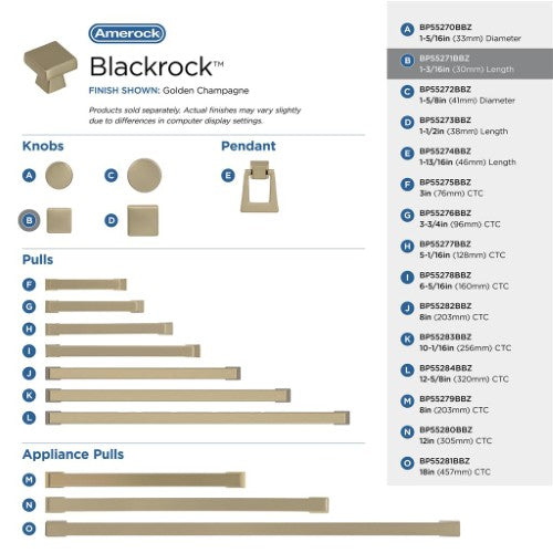 Blackrock Zinc Golden Champagne Cabinet Knob 30