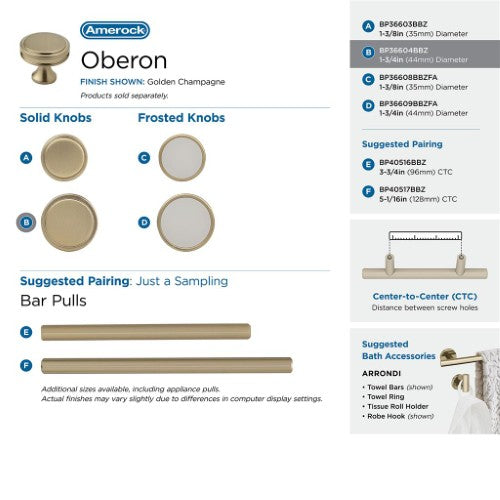 Oberon Zinc Golden Champagne Cabinet Knob 8