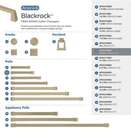 Blackrock Zinc Golden Champagne Cabinet Pull 37