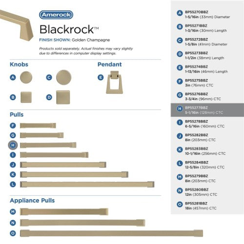 Blackrock Zinc Golden Champagne Cabinet Pull 26