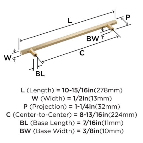 Caliber Zinc Golden Champagne Cabinet Pull 14