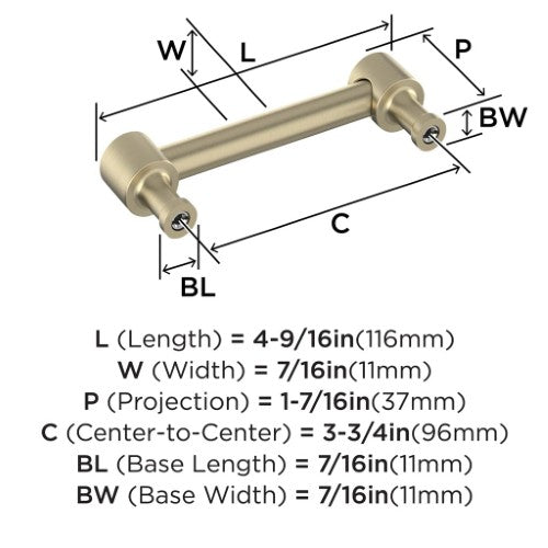 Dupont Circle Zinc Golden Champagne Cabinet Pull 12