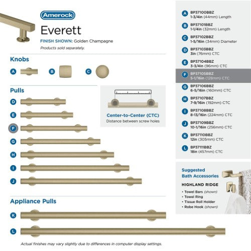 Everett Zinc Golden Champagne Cabinet Pull 39
