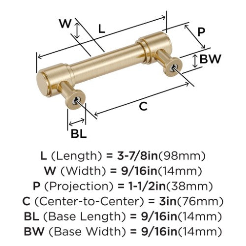 Faircrest Zinc & Steel Golden Champagne Cabinet Pull 11
