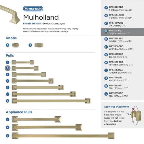 Mulholland Zinc Golden Champagne Cabinet Pull 45