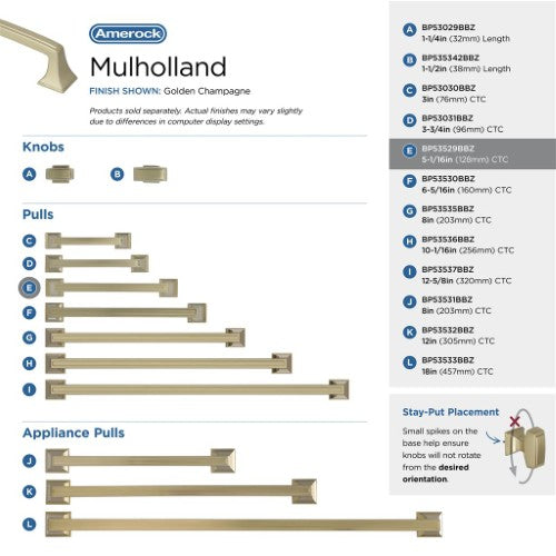 Mulholland Zinc Golden Champagne Cabinet Pull 47