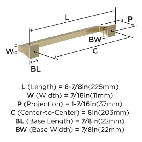 Mulholland Zinc Golden Champagne Cabinet Pull 12