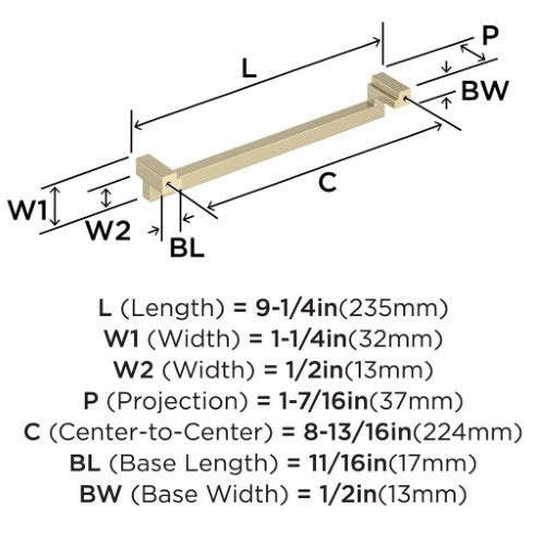 Rockhurst Zinc Golden Champagne Cabinet Pull 12