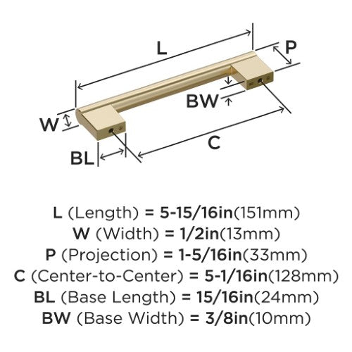 Versa Zinc Golden Champagne Cabinet Pull 11