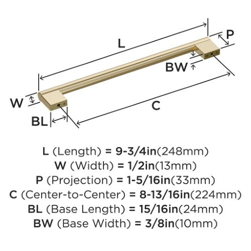 Versa Zinc Golden Champagne Cabinet Pull 14