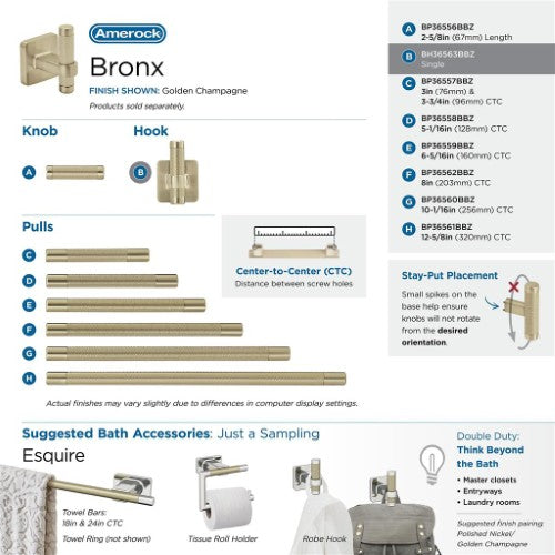Bronx Zinc & Stainless Steel Golden Champagne Hook 6