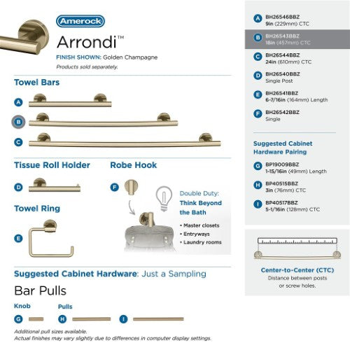 Arrondi Stainless Steel Golden Champagne Towel Bar 24