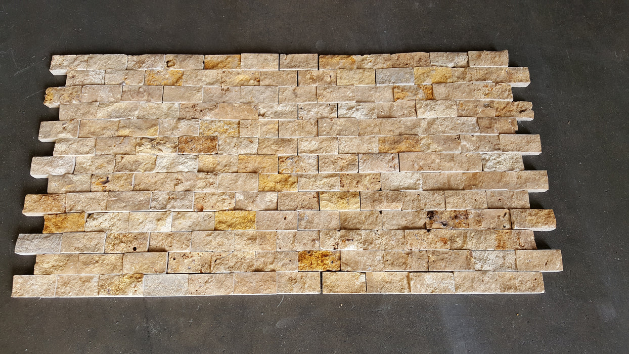 Golden Sienna Travertine Mosaic - 1" x 2" Brick